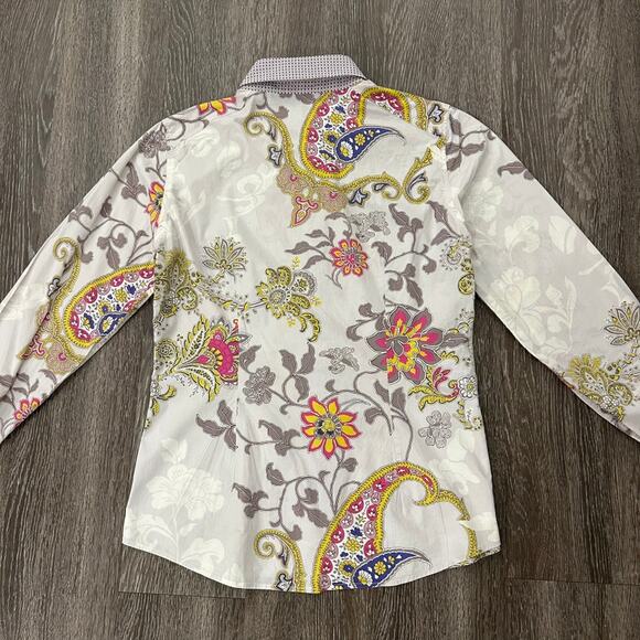 EUC Etro Floral Paisley Button Down Shirt US 6 Long Sleeve Cotton Stretch Top - Picture 14 of 14